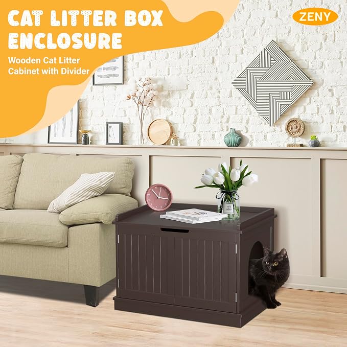 ZENY Cat Litter Box Enclosure Furniture Hidden, Wooden Cabinet - Image 3