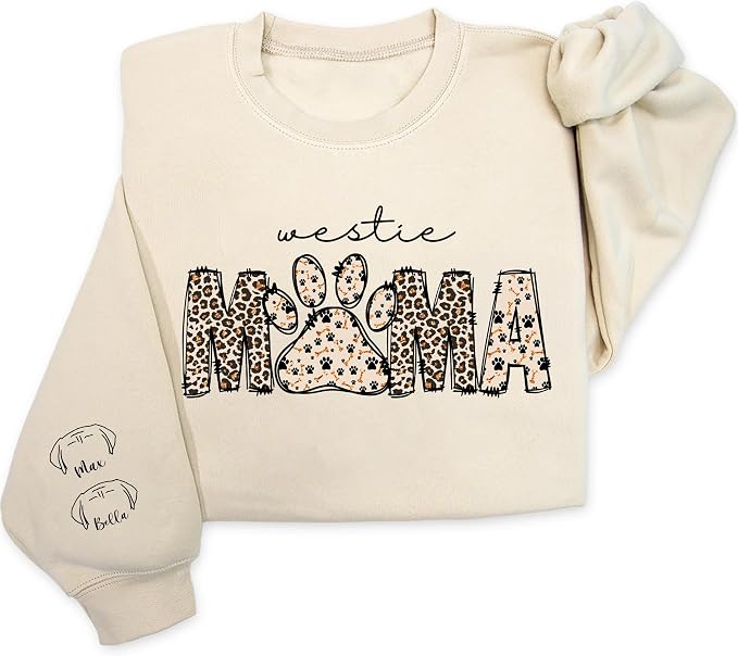 Personalized Dog Breed Mama Sweatshirt, Custom Paw Print Sweater, Cozy Pet by Unknown