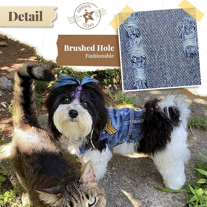 Cool Dog Jean Jacket Small Puppy Outfits Frenchie Clothes Denim Coats - Image 4