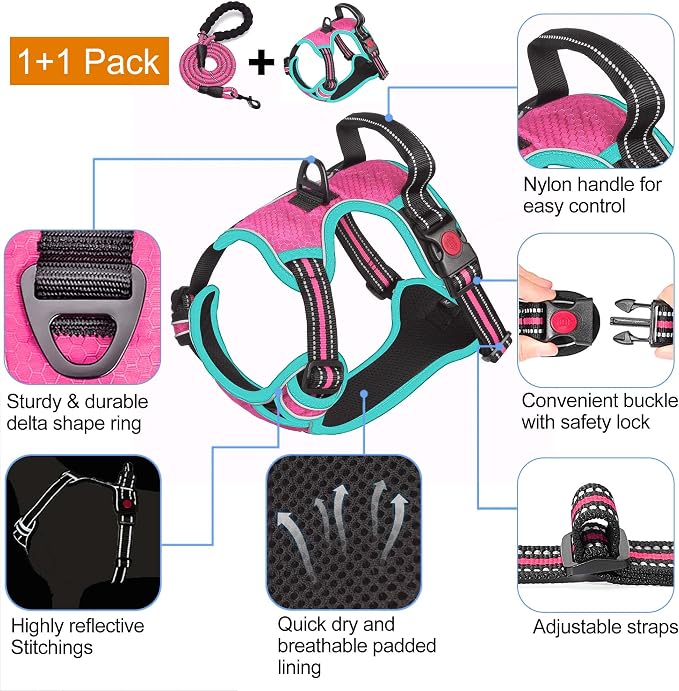 No Pull Dog Harness Adjustable Reflective Oxford Easy Control Medium Large Dog - Image 3