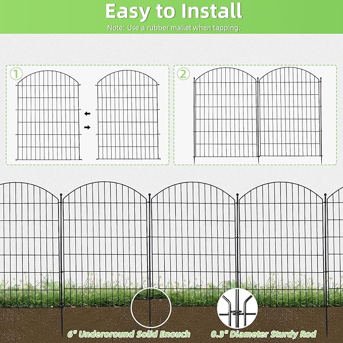 Decorative Garden Fence 40in x24ft, 10 Pack No Dig Fence Animal Barrier - Image 3