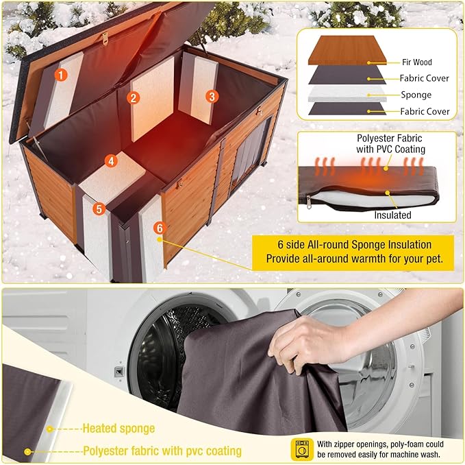 Aivituvin Heated Dog House Outdoor 59" Extra Large Insulated Dog Kennel - Image 3