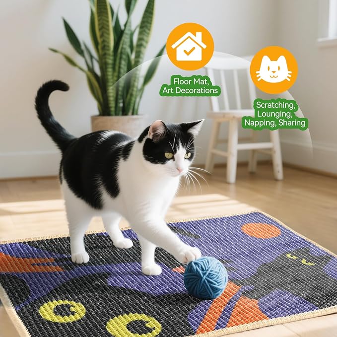 3-in-1 Sisal Cat Scratcher Mat 23.6x15.7'' Protects Carpet Couch & Furniture - Image 7