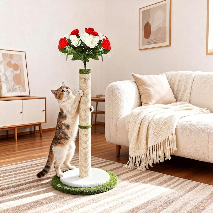 CWV 45" Tall Cat Scratching Post, Cute Rose Flower Cat Scratcher - Image 2