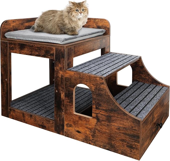 Cat Window Perch with Removable Stairs, Large Pet Bunk Bed with Drawer and by SEPTBOT