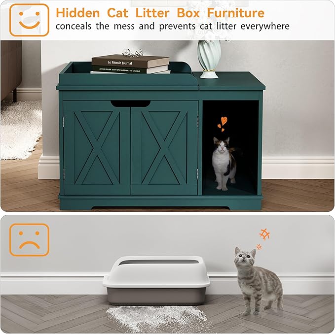 Flip Top Cat Litter Boxes Enclosure Covered Litter Box Hidden Furniture Wooden - Image 4