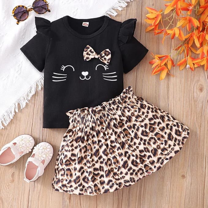 Akyzic Little Girl Skirt Outfit Two Piece Spring Summer Outfit Butterfly Dress - Image 3