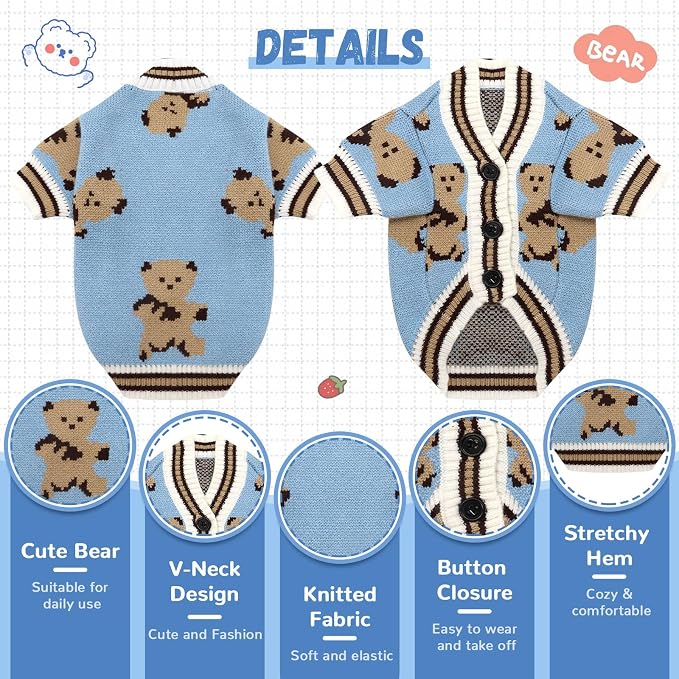 Small Dog Sweaters Cute Bear Dog Cardigans Clothes - Image 4