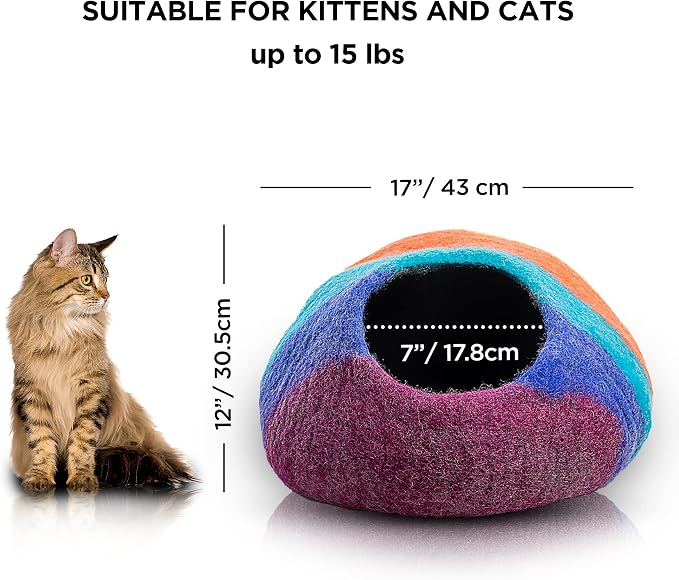 Woolygon Premium Felt Cat Cave Bed – Wool Kitty Beds Handcrafted Kitten Caves - Image 2