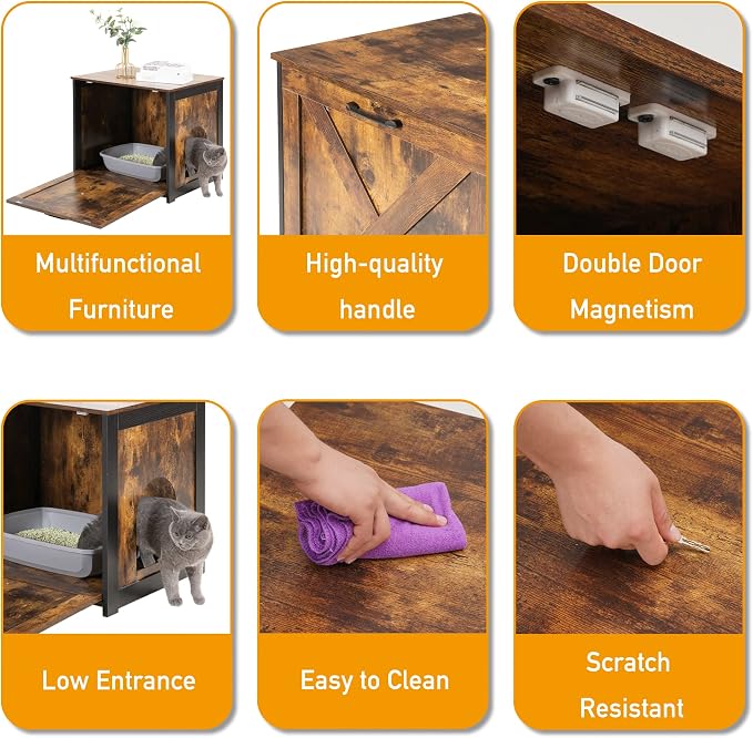 Dwanton Cat Litter Box Furniture Hidden, Cat Litter Box Enclosure, Reversible - Image 5
