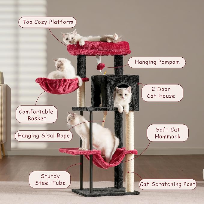 Cat Tree, Cat Tower for Indoor Cats, 43.3 inch Gothic Cat Tree Tower - Image 3
