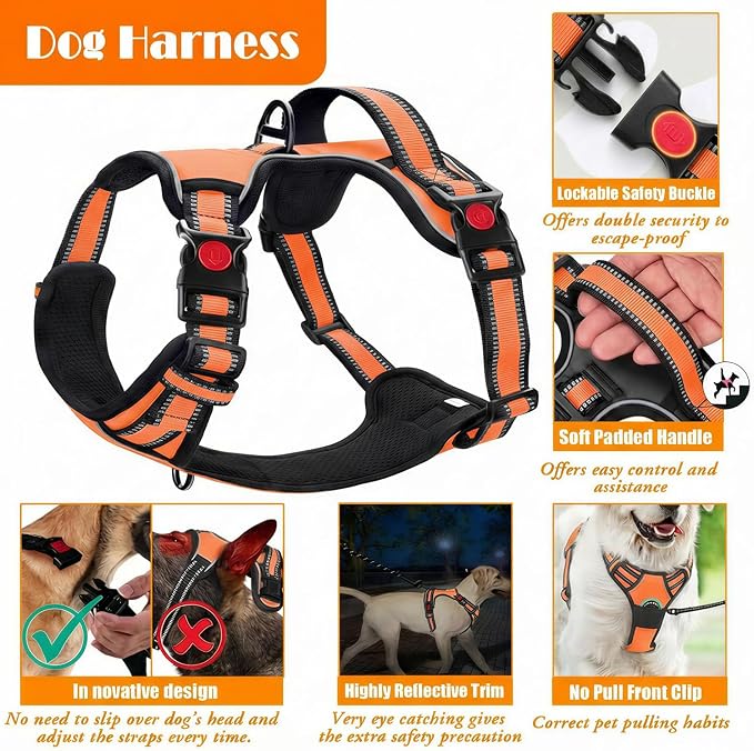 No Pull Dog Harness, Collar & Leash Set | Includes Dog Seat Belt, Collapsible - Image 4