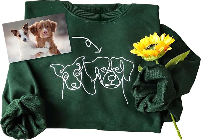 Custom Dog Portrait Embroidered Sweatshirt Pet Photo Embroidery Design Your Pet by ROSLILY