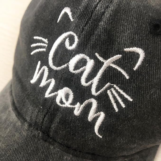 CORIRESHA Cat Mom Baseball Cap Washed Denim Cotton Adjustable Unisex Hat - Image 2