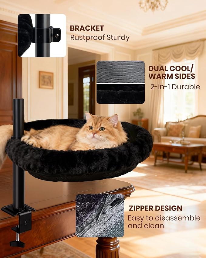 L&W BROS. Cat Desk Bed, 20.5"x18.5" Foldable Clamp-On Desk Cat Hammock - Image 3