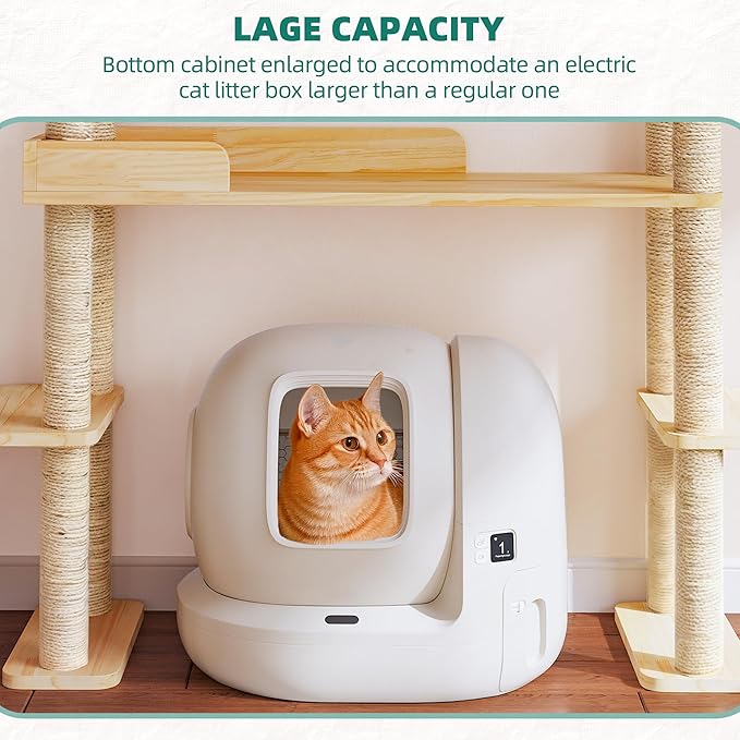 Wood Cat Tower for Automatic Litter Box, 60.2" H Tall Cat Tree for Self - Image 4