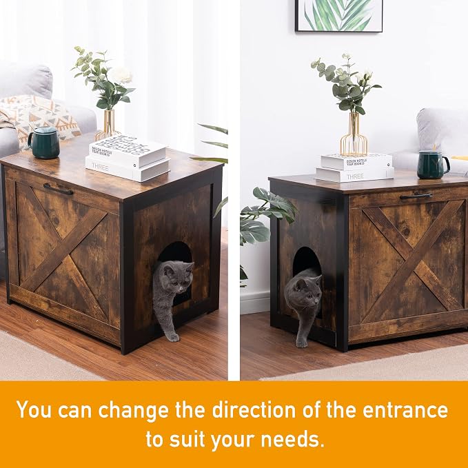 Dwanton Cat Litter Box Furniture Hidden, Cat Litter Box Enclosure, Reversible - Image 3