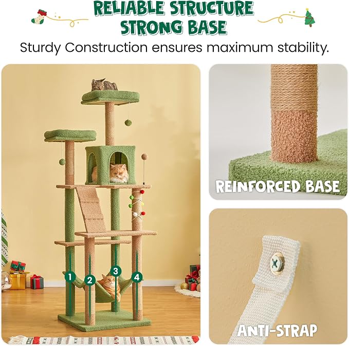 MWPO 70.1-Inch Green Large Cat Tree, Plush Cat Condo - Image 8