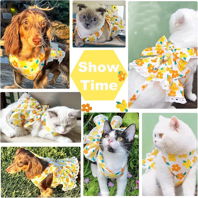 Dog Harness Dress Leash Set for Small Dog Summer Clothes Girl Female Puppy Cats - Image 2