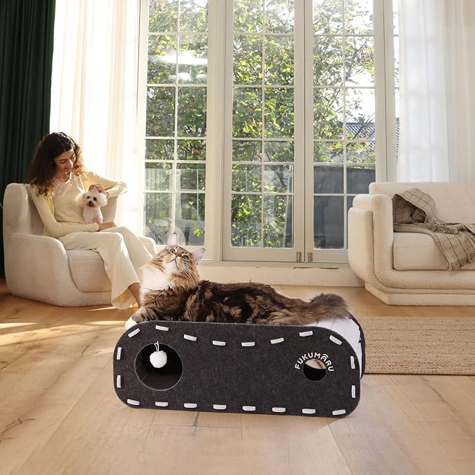 FUKUMARU Cat Beds for Indoor Pets 31.5 Inch, Extra Long Cozy Cat Bed Cave - Image 8