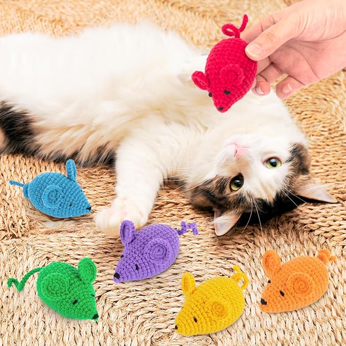 Retro Shaw Catnip Toys Crochet Mouse, Interactive Catnip Cat Kicker Toys - Image 7