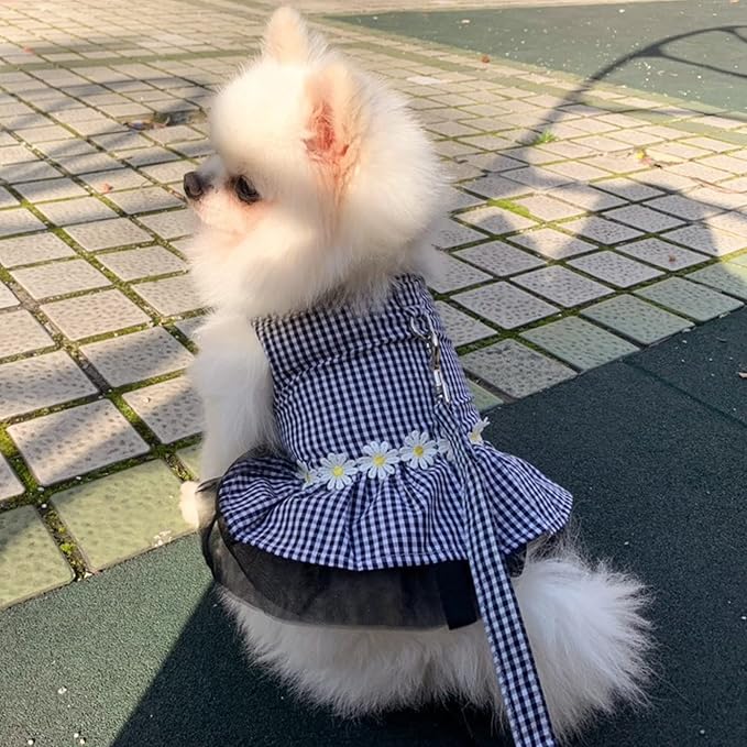 Small Dog Dress with Leash Set Adjustable Dog Harness Dress with D Ring - Image 7