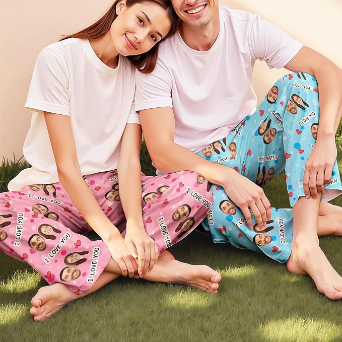 Custom Pajama Pants for Women Men, Personalized 67 Name Photo PJ Family Six - Image 3