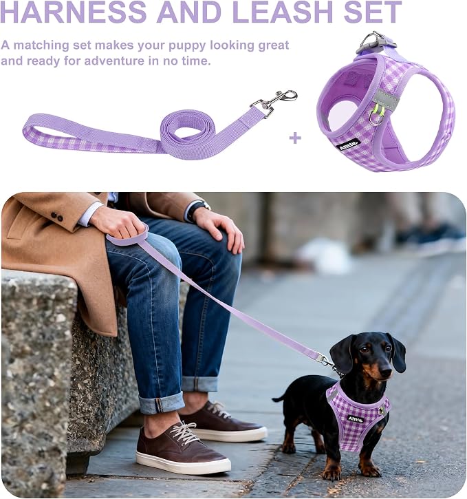 AIITLE Adjustable Dog Vest Harness Set – No-Pull Design, Plaid Print & - Image 8