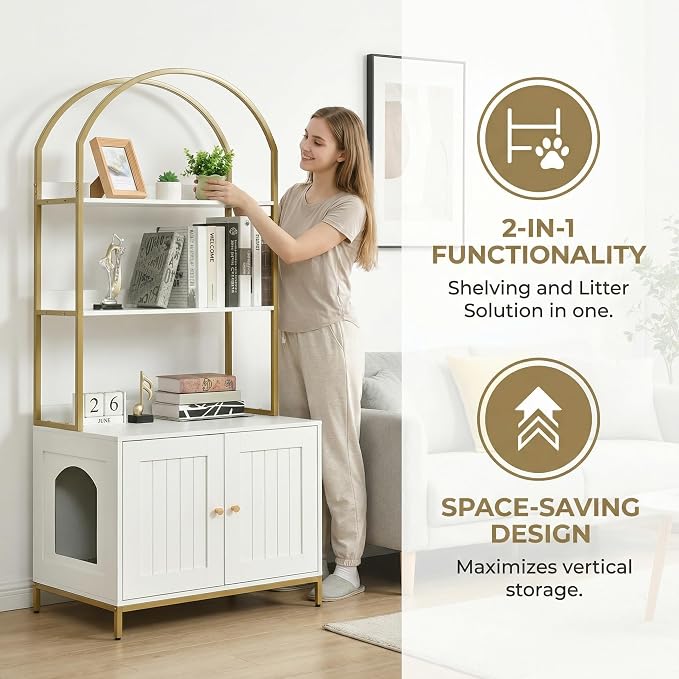 Homhedy Cat Litter Box Enclosure, Litter Box Furniture Hidden - Image 2