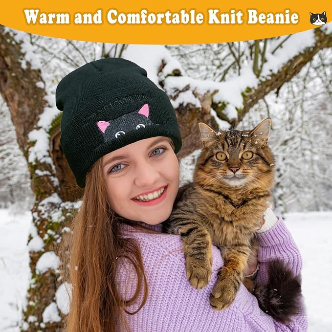 Women’s Cat Beanie, Cute Animal Knitted Hats Cat Lovers Gifts, Funny Christmas - Image 5