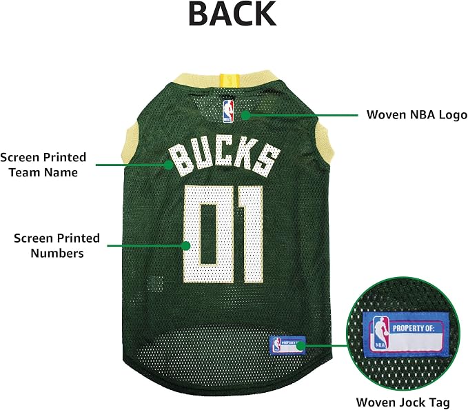 Pets First NBA MILWAUKEE BUCKS DOG Jersey, Medium - Image 6