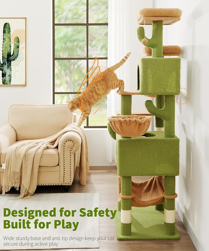 AMHANCIBLE Cactus Cat Tree, 70 Inch Tall Cat Tower - Image 2