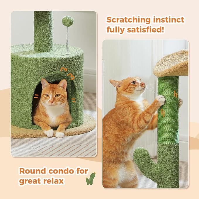 PAWZ Road Cactus Cat Tree Small Cat Tower 32” Cat Scratching Post - Image 2
