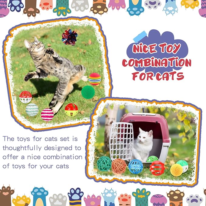 Lenwen 100 Pcs Cat Toys Set Bulk Cat Fur Mice Toys Variety Plastic Ball - Image 6