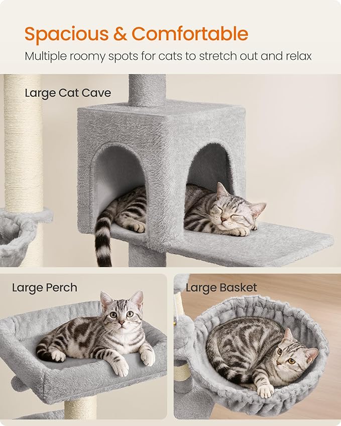 Feandrea Cat Tree, 68.5-Inch Tall Cat Tower, Scratching Posts, Double Caves - Image 3