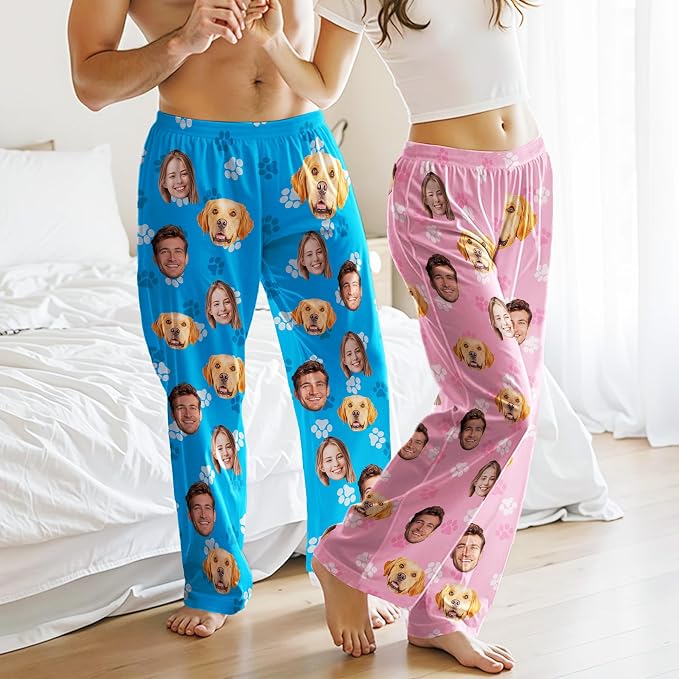 Custom Pajama Pants for Women Men, Personalized 67 Name Photo PJ Family Six - Image 4