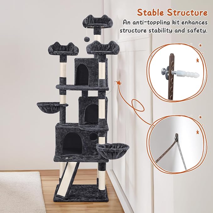 Topeakmart Cat Trees for Large Inoor Cats, 76.5'' Extra Big Cat Tower - Image 6