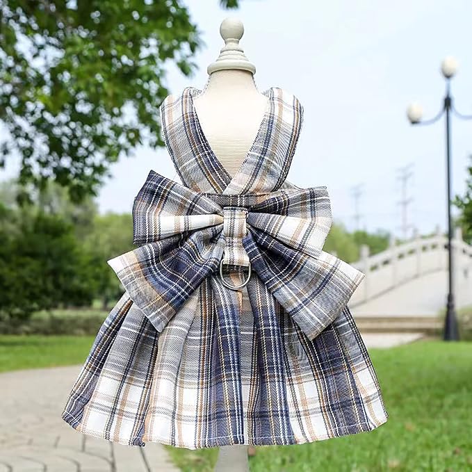 PETCARE Plaid Dog Dress Bow Tie Harness Leash Set - Image 7