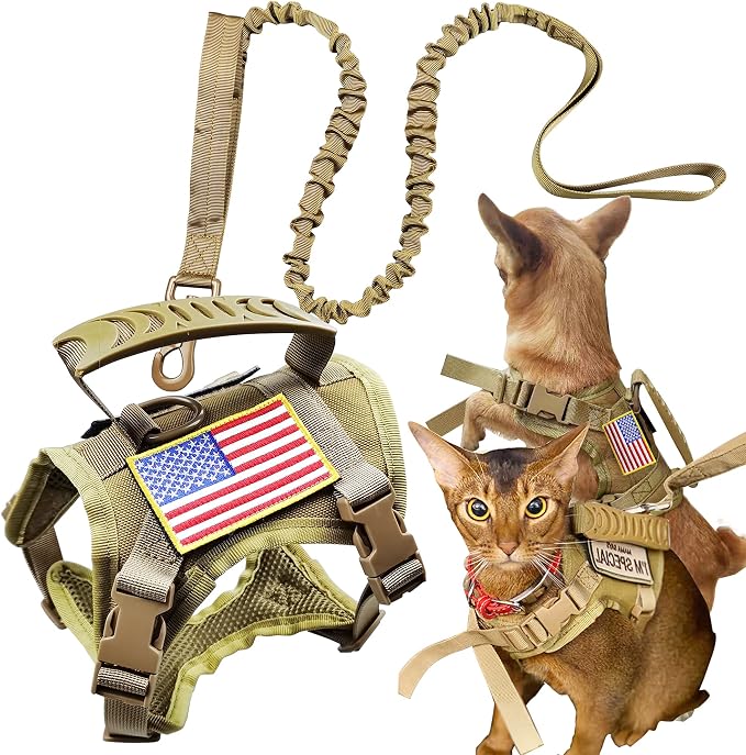 Tactical Cat Harness and Leash for Walking Escape Proof, Adjustable Military K9 by KUCDBUN