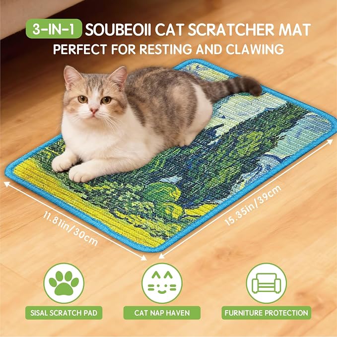 Sisal Cat Scratcher Mat 15x12 Inch – Art Cat Wall Scratcher - Image 3