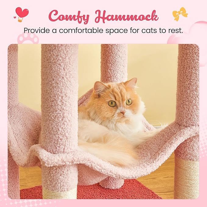 MWPO Cute Cat Tree, 63.8-Inch Pink Cat Tower - Image 4