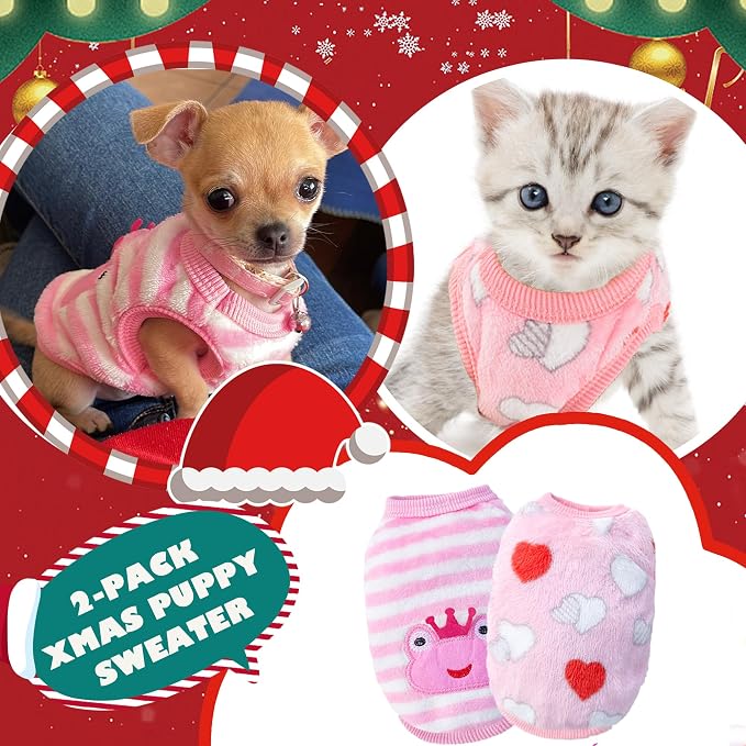 2 Pieces XXS Dog Sweater Teacup Chihuahua Clothes Fleece Puppy Clothes Dog - Image 2