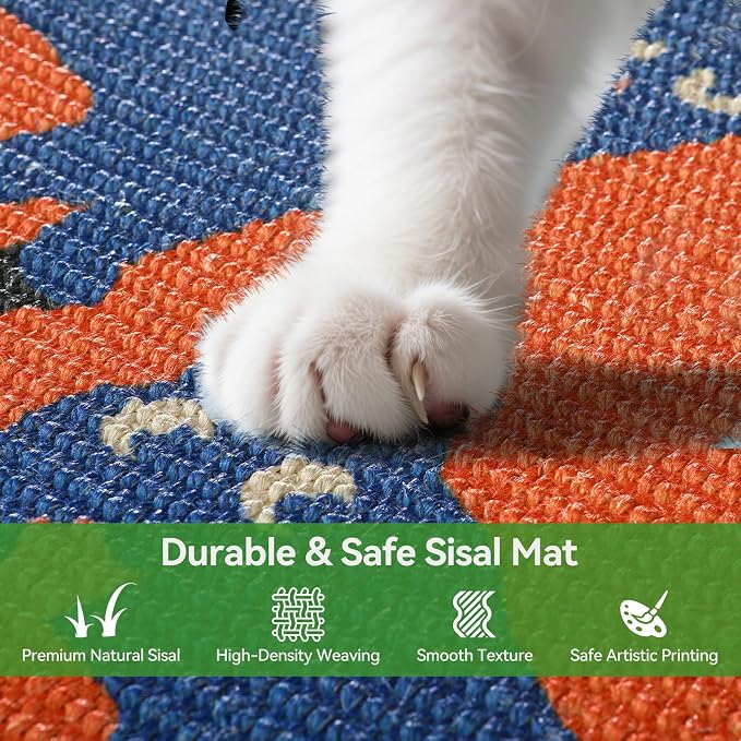 3-in-1 Sisal Cat Scratcher Mat 23.6x15.7'' Protects Carpet Couch & Furniture - Image 3