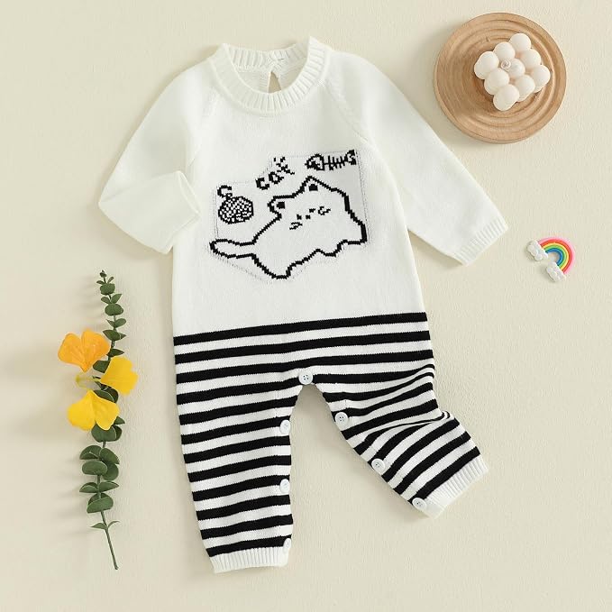 Baby Girl Fall Romper Knit Long Sleeve Jumpsuit Ribbed Ruffle Bodysuit Infant - Image 4