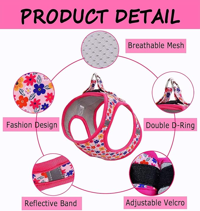 Moonpet Step in Dog Harness Leash Set- All Weather Reflective No-Pull Floral - Image 2