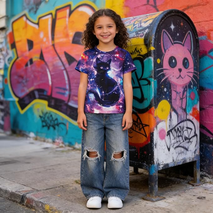 Funnycokid Girls Shirts Cat T Shirt Size 5-12 Clothes - Image 6