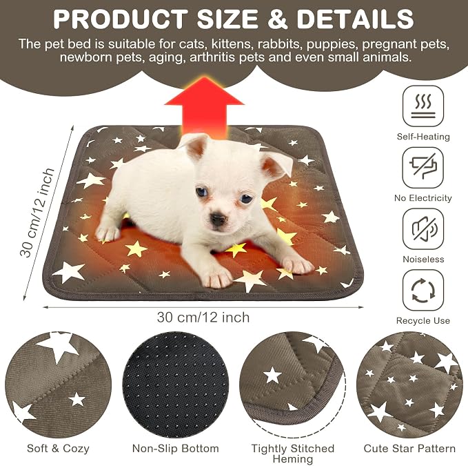 Namalu 4 Pack Self Warming Cat Bed Self Heating Cat Mat Star Pattern Soft Dog - Image 2