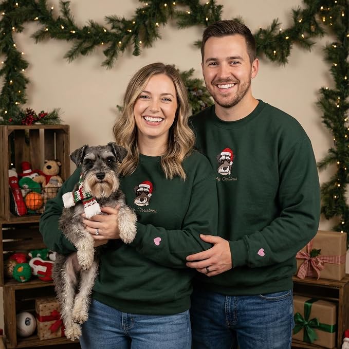 COUPLEHOODIES Custom Pet Christmas Sweatshirt – Embroidered Cat or Dog Portrait - Image 2