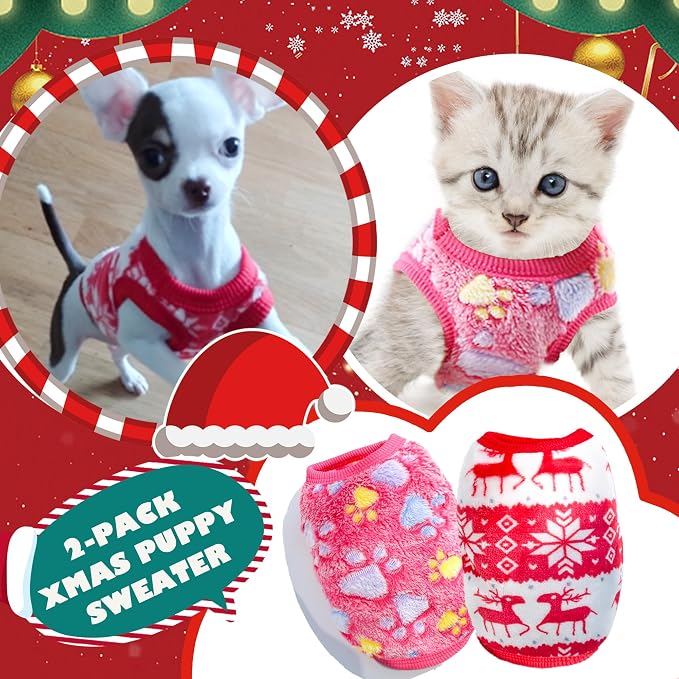 2 Pieces Dog Christmas Outfit Puppy Sweater Teacup Dog Clothes Chihuahua - Image 5