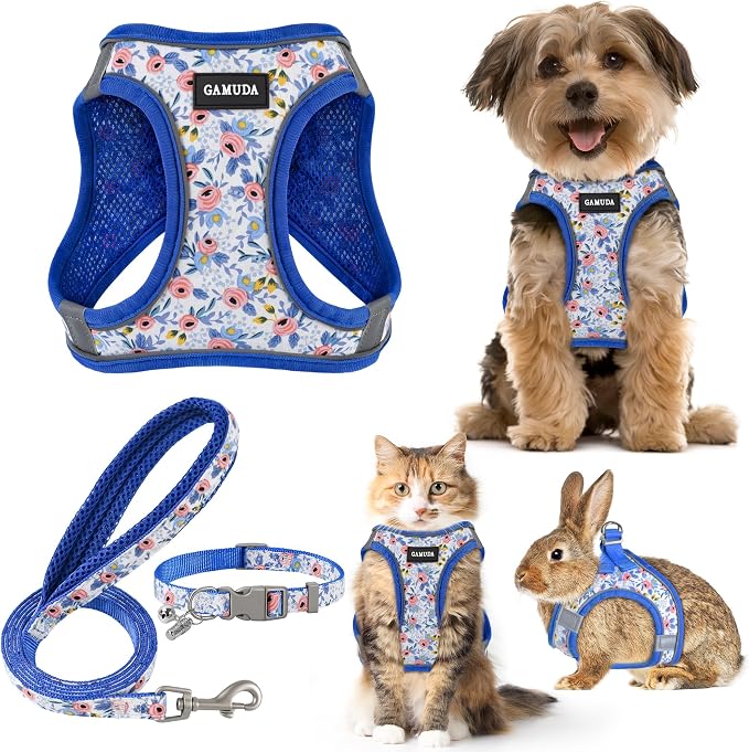 GAMUDA Small Dog Harness Collar and Leash Set, Step in No Chock No Pull Soft by GAMUDACollarsCollection